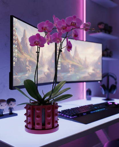 Irvox Pflanztopf – Unkonventioneller 3D-Orchideentopf mit markanter Noppenstruktur und Abtropfschale