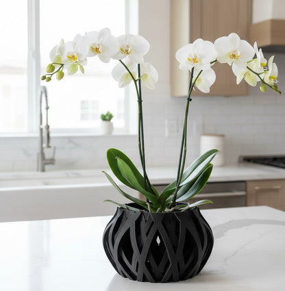 Rimo Pflanztopf – Organischer 3D-Orchideentopf mit verschlungenem Belüftungsdesign und Abtropfschale