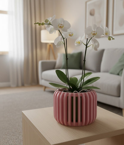 Alden Pflanztopf – Moderner 3D-Orchideentopf mit vertikaler Lamellenstruktur und Abtropfschale